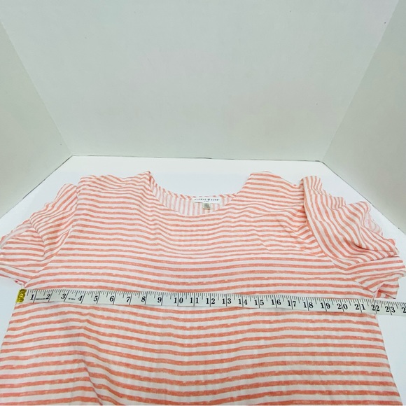 Floral & Vine Front Tie Pullover Blouse Large Coral & White Striped 100% Viscose - Picture 9 of 11